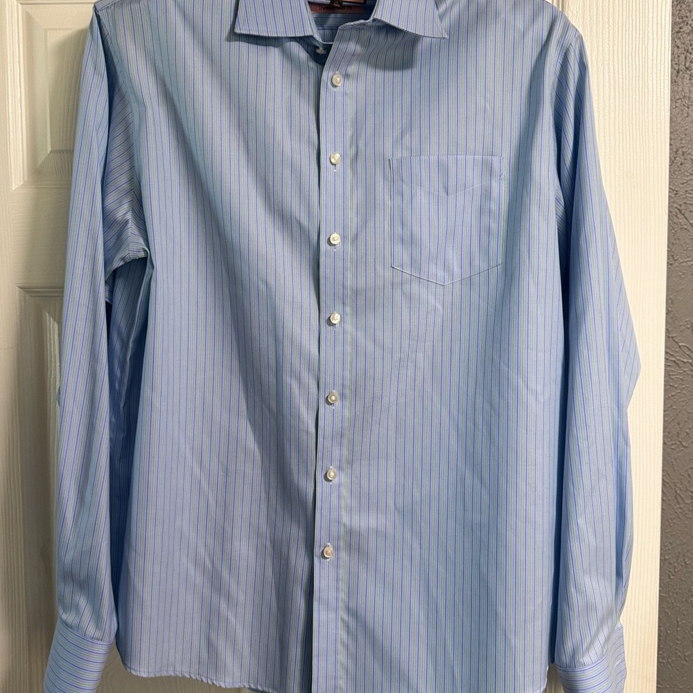 Thomas Pink Blue Dress Shirt with Subtle Pinstripes